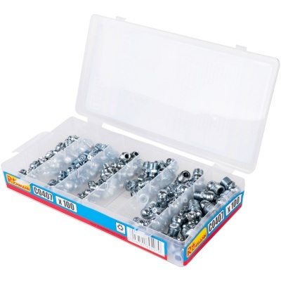 Estojo com parafusos metálicos prateados em divisórias