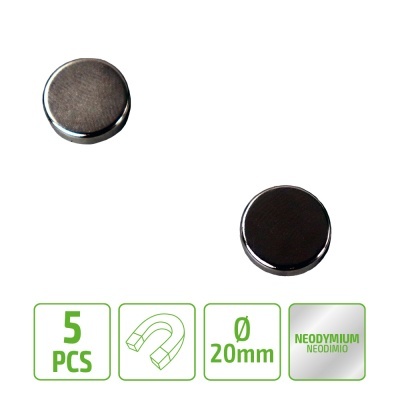 Dois ímanes redondos pretos de neodímio com 20 mm de diâmetro