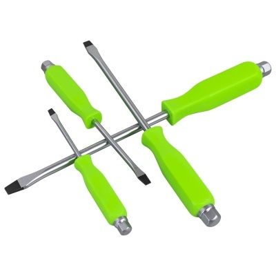 Conjunto de quatro chaves de fenda com cabo verde fluorescente