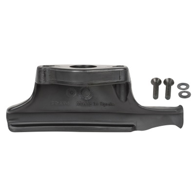 Suporte preto de plástico com parafusos e arruelas, texto 'MADE IN SPAIN'