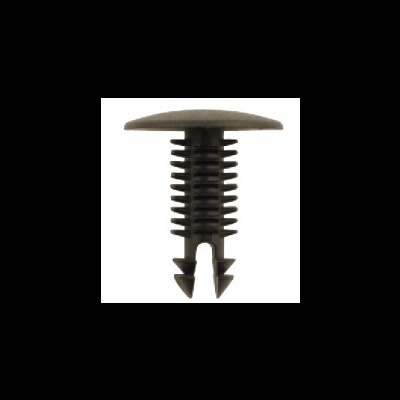 Clips de fixação preto em plástico com corpo anelado e pontas cónicas