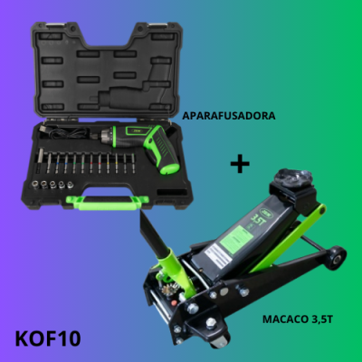 Conjunto de aparafusadora elétrica com estojo e macaco hidráulico 3,5 toneladas