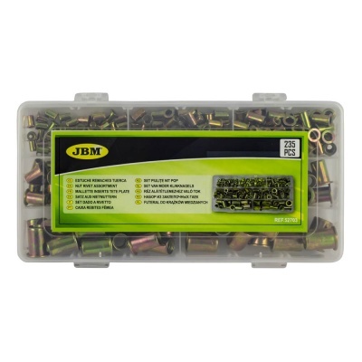 Estojo transparente com buchas e parafusos metálicos da marca JBM