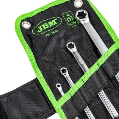 Conjunto de 4 chaves estrela em estojo preto com bordas verdes e texto verde