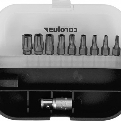 Conjunto de pontas de chave de fendas com estojo preto e tampa transparente