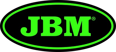 Logótipo oval da marca JBM verde em fundo preto