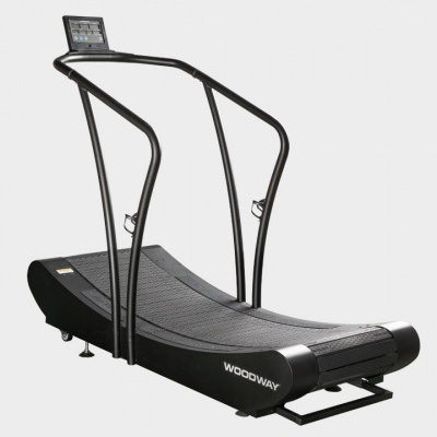 Passadeira de corrida manual curva preta com suporte para tablet