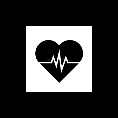 Ícone preto de coração com traço de eletrocardiograma branco
