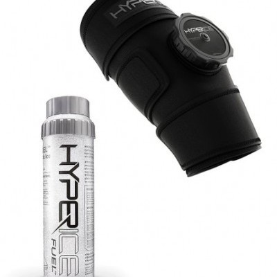 Suporte preto Hyperice e frasco branco Hyperice Fuel