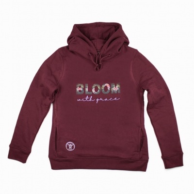 Sweatshirt vinho com capuz e estampado 'BLOOM with peace'