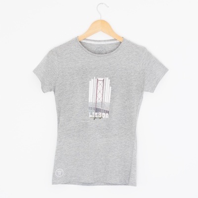 T-shirt cinza clara de manga curta com estampa gráfica de Lisboa