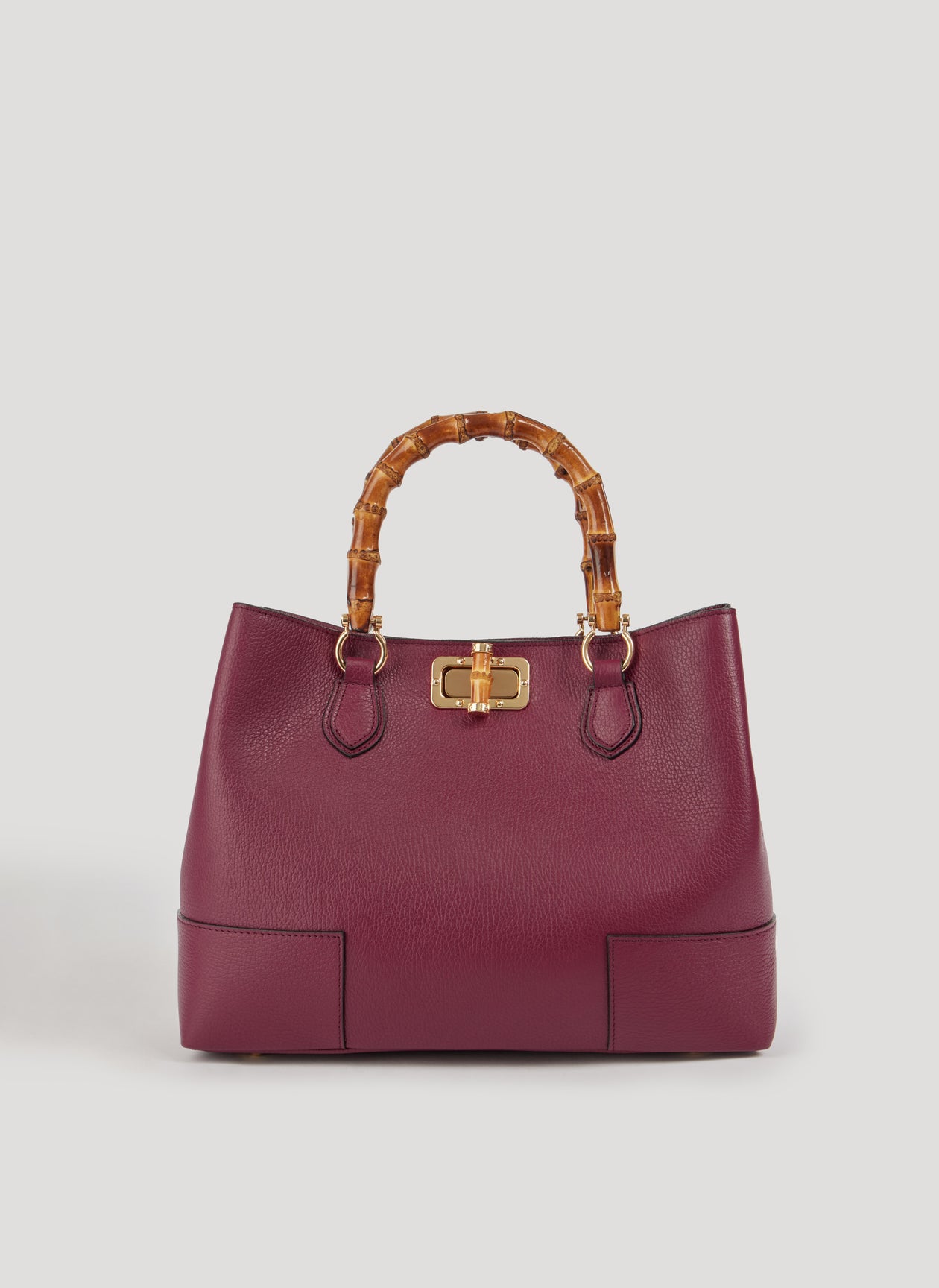 MALA EM PELE ITALIANA AMALFI BURGUNDY | TUSCAN Mala de mão de couro vinho com alças de bambu