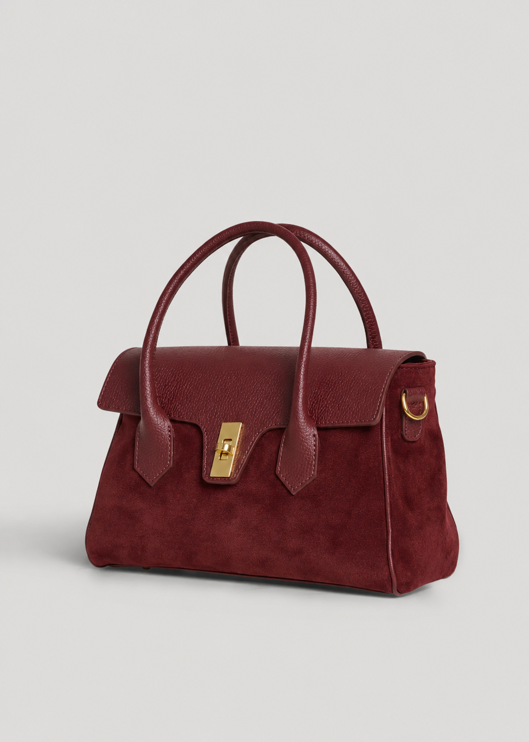 MALA EM PELE ITALIANA VOLTERRA BURGUNDY | TUSCAN Mala de mão borgonha em camurça e pele com fecho dourado