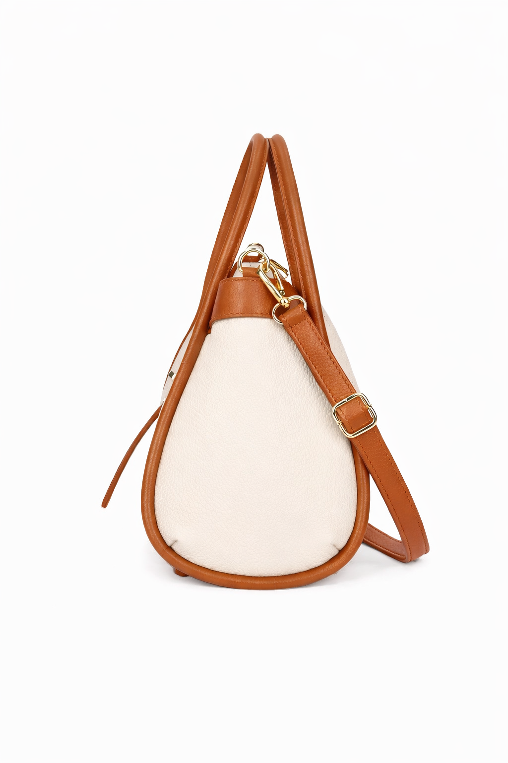 MALA EM PELE ITALIANA ROMA CREAM & CONHAQUE | TUSCAN Mala de mão branca com detalhes castanhos e fecho dourado