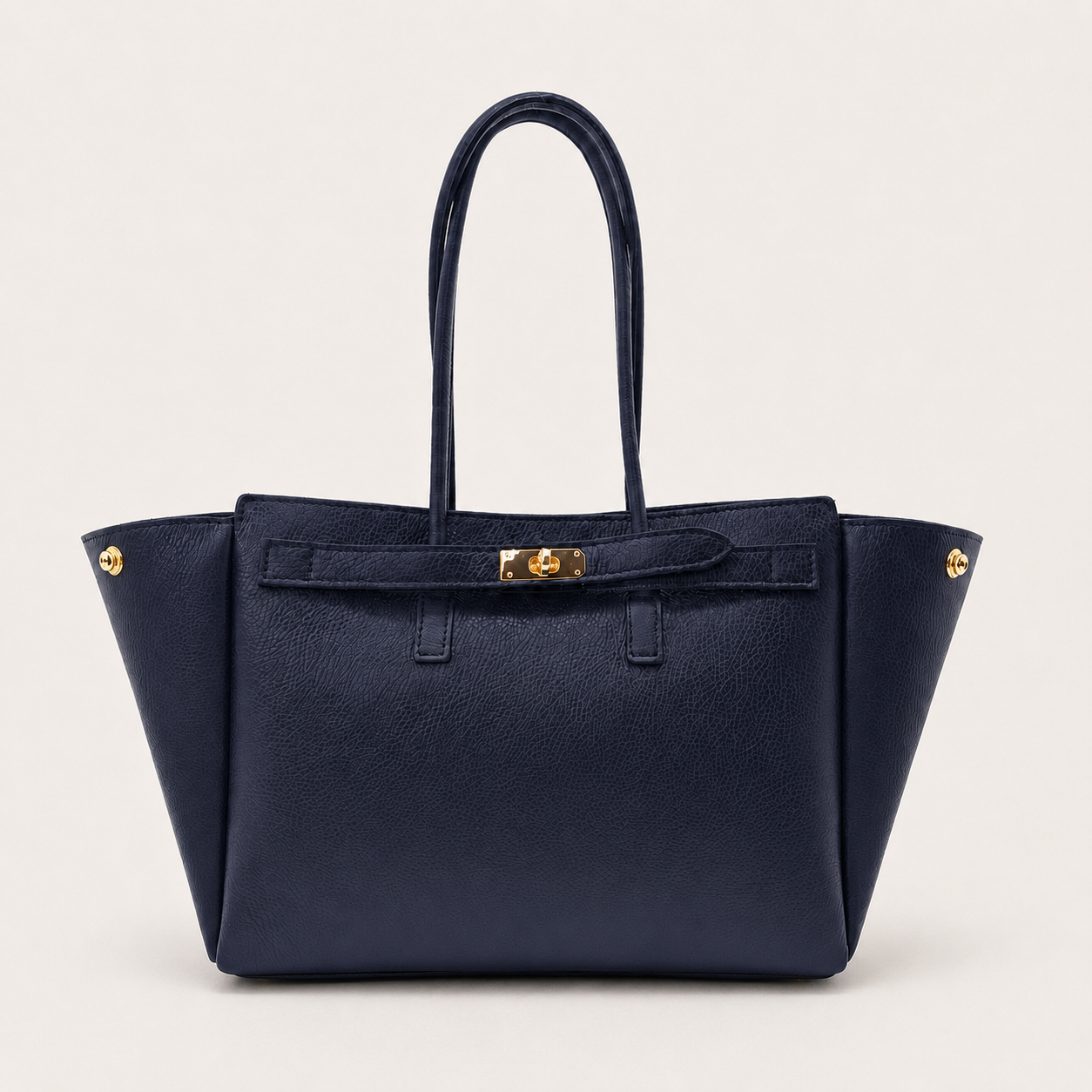 MALA EM PELE ITALIANA PADOVA AZUL NAVY | TUSCAN Mala de mão azul escura com alças e fecho dourado