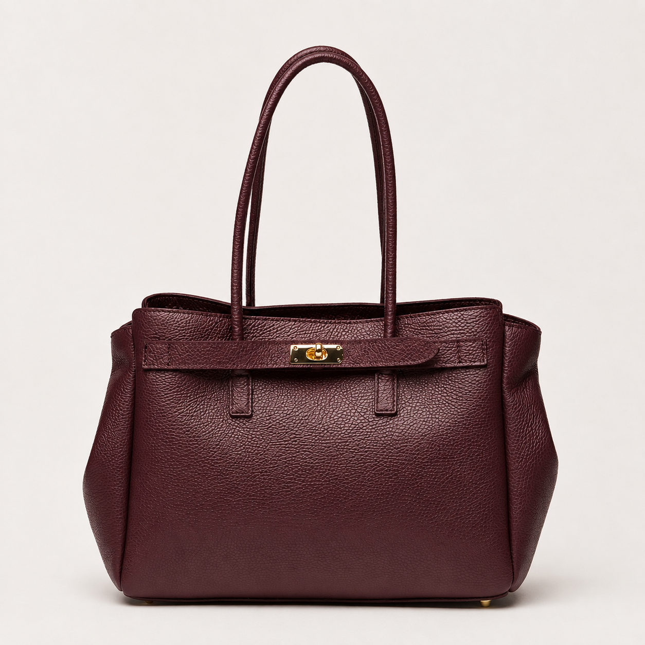 MALA EM PELE ITALIANA PADOVA BURGUNDY | TUSCAN Mala castanha escura em pele texturada com fecho dourado e alças duplas