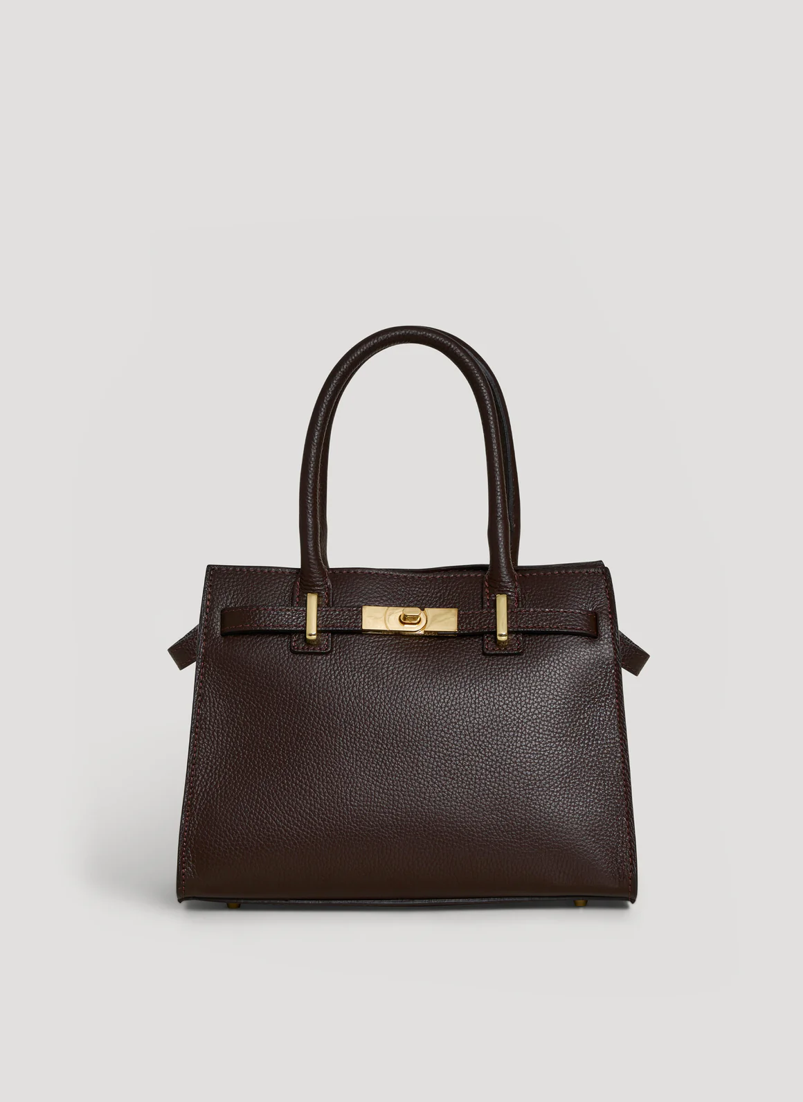 MALA EM PELE ITALIANA PORTOFINO CASTANHO | TUSCAN Mala de mão em couro marrom escuro com fecho dourado