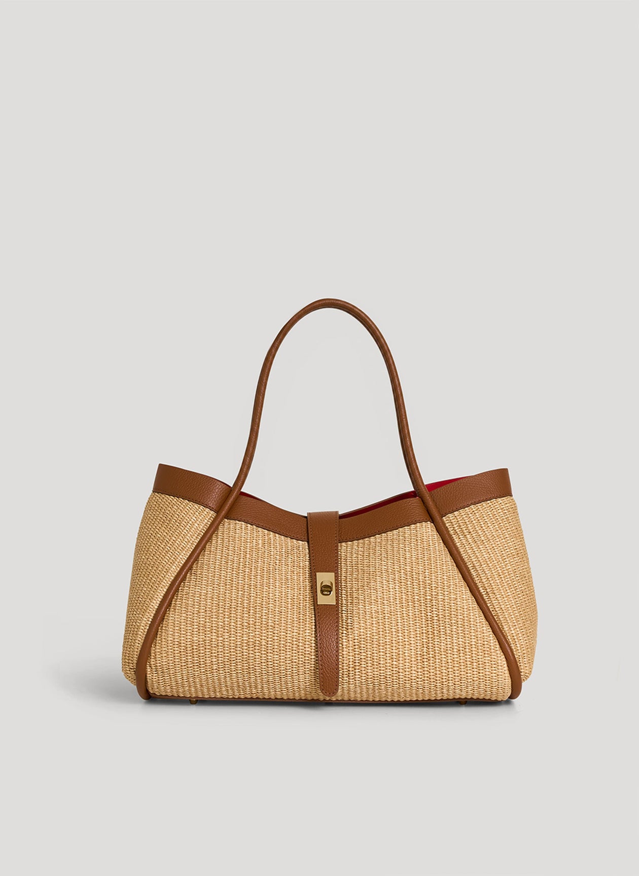 MALA EM PELE & RÁFIA ITALIANA ROMA | TUSCAN Mala tote em palha com detalhes em pele castanha e interior vermelho