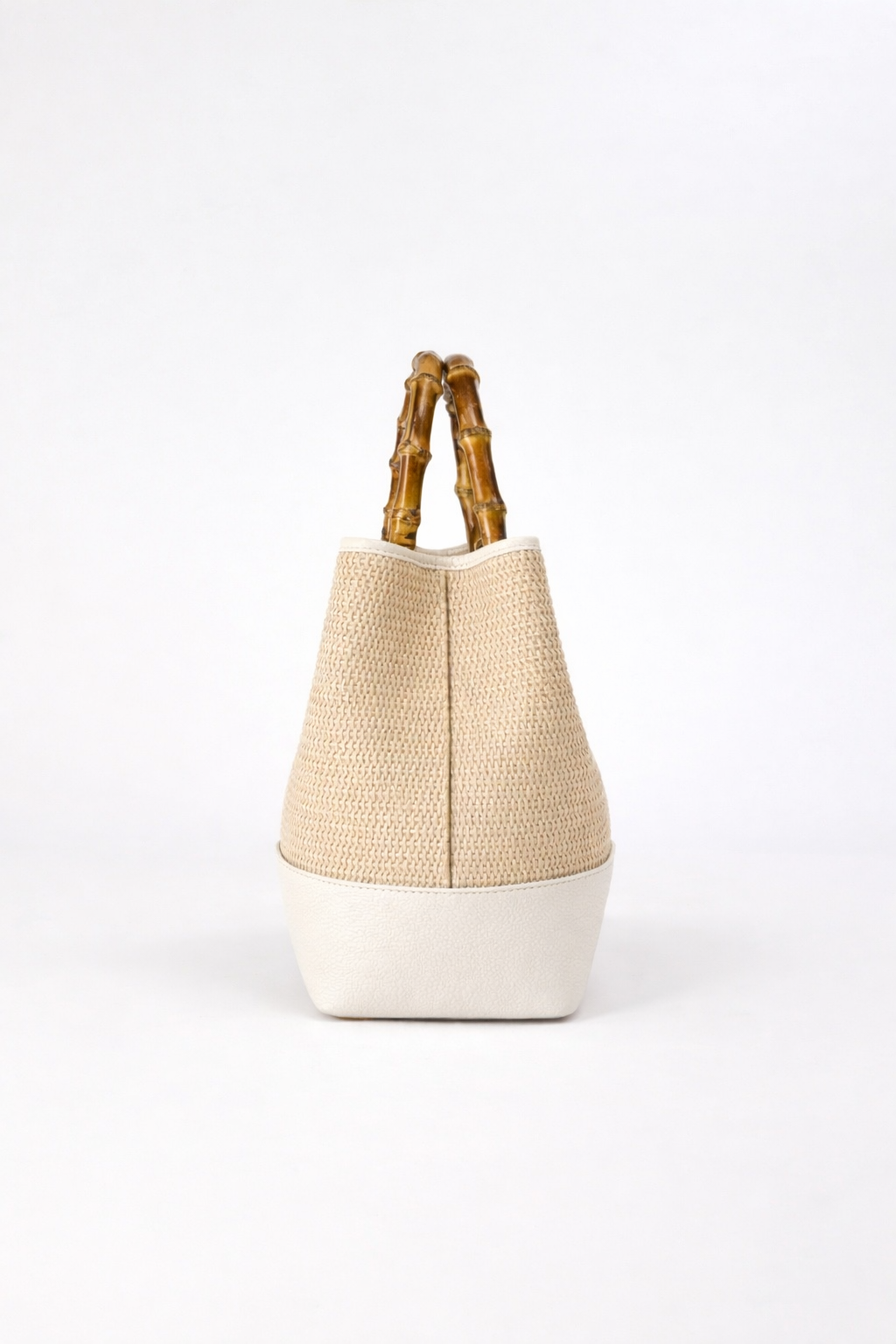 MALA EM PELE ITALIANA AMALFI RÁFIA CREAM | TUSCAN Saco de mão com alças em bambu e corpo trançado bege