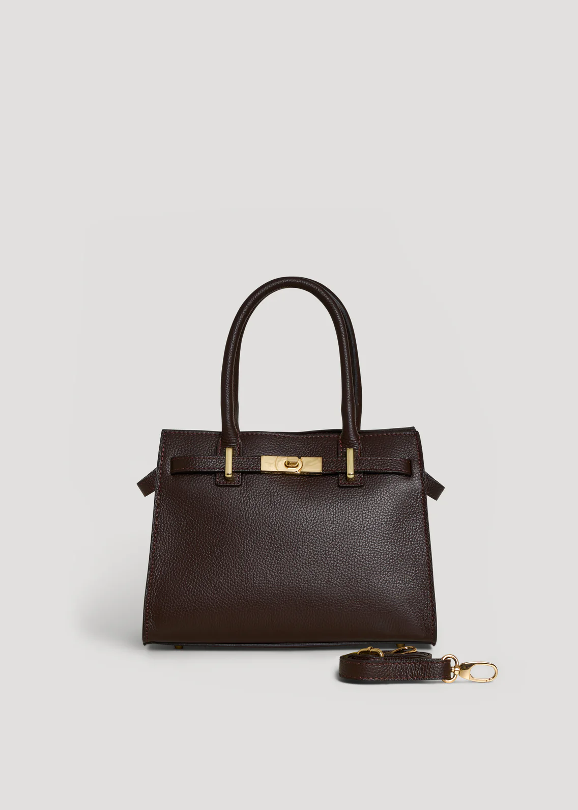 MALA EM PELE ITALIANA PORTOFINO CASTANHO | TUSCAN Mala de senhora em pele castanha com fecho dourado