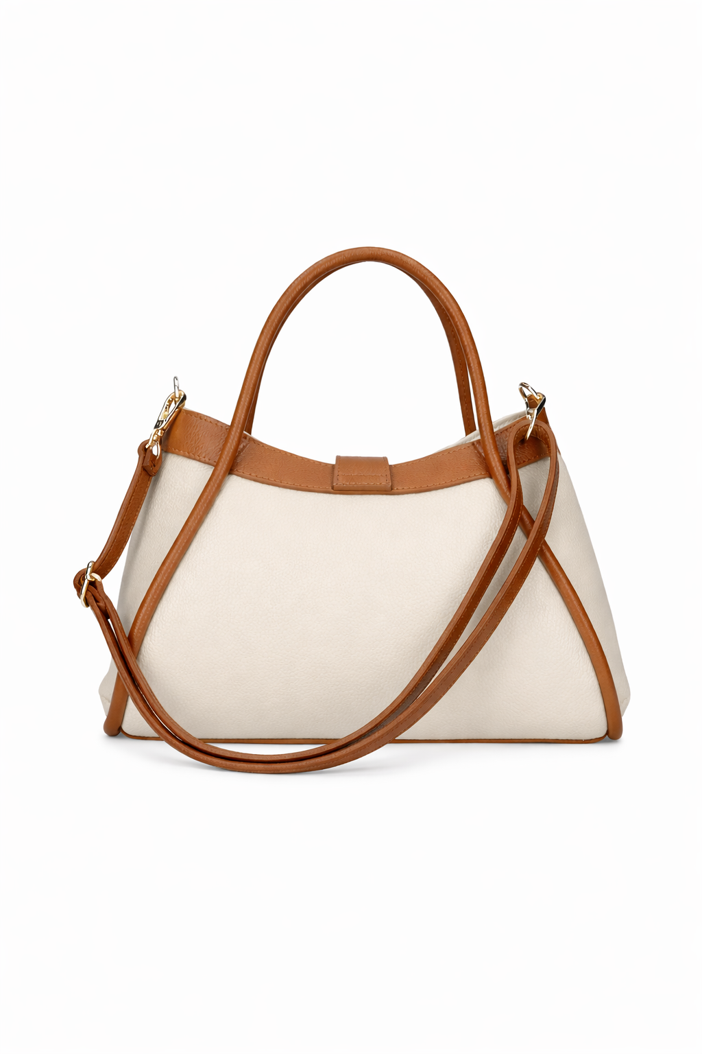 MALA EM PELE ITALIANA ROMA CREAM & CONHAQUE | TUSCAN Mala de mão bicolor branca e castanha com alças e fechos dourados