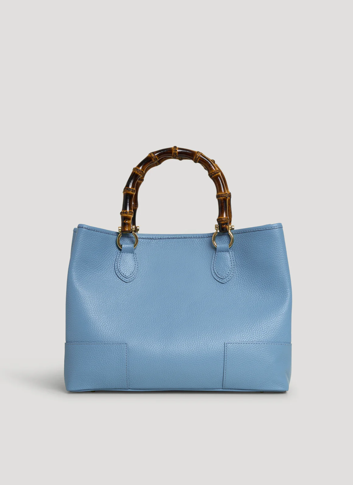 MALA EM PELE ITALIANA AMALFI AZUL CELESTE | TUSCAN Mala azul claro com pegas de bambu castanhas