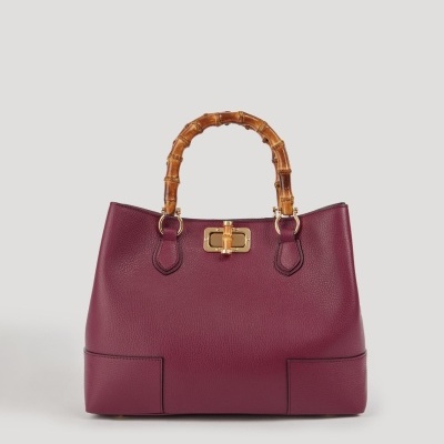 Mala de mão de couro vinho com alças de bambu