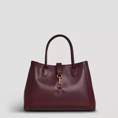 Mala de mão feminina vinho em couro sintético com fecho dourado