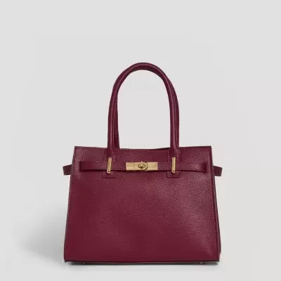 Mala de mão bordô em pele sintética com fecho dourado