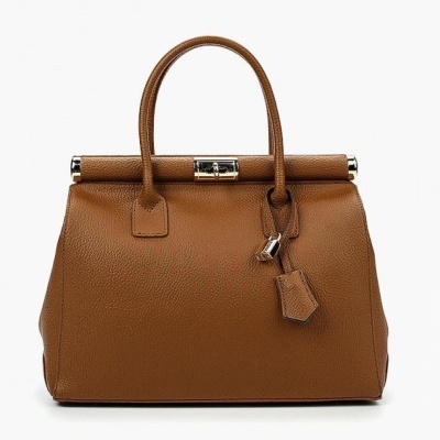 Mala castanha em pele com fecho metálico