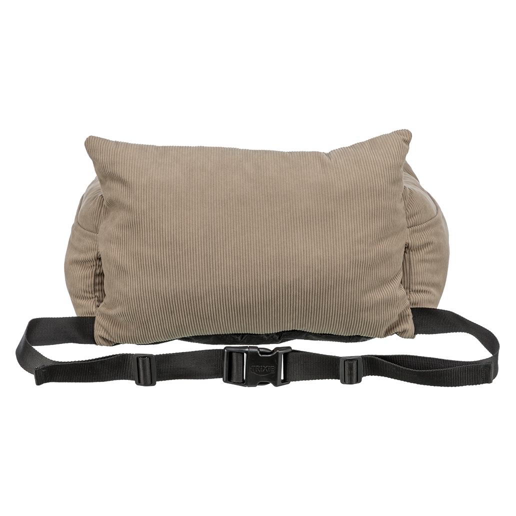 Travesseiro de viagem cinzento claro com cinto preto ajustável