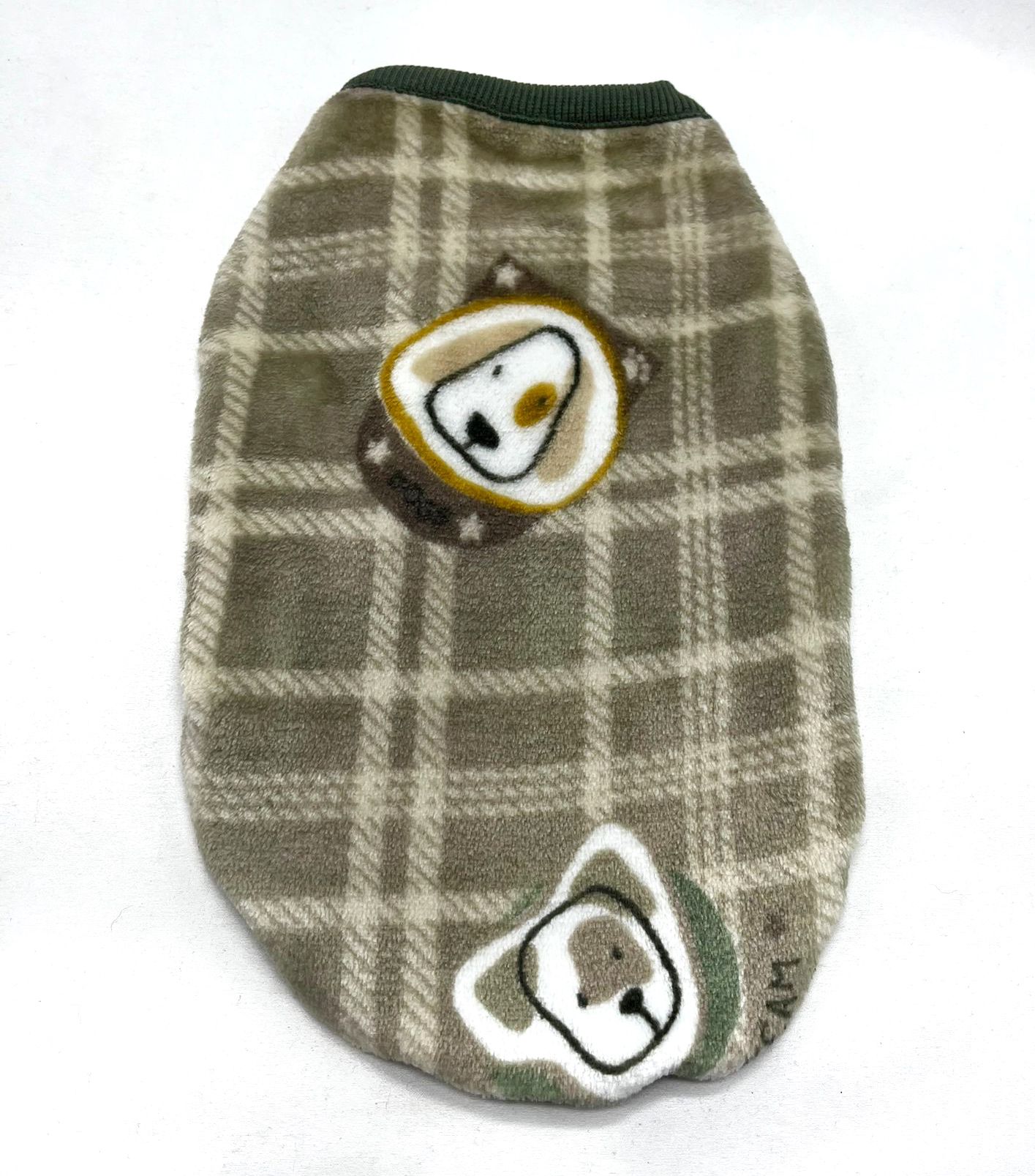 Camisola polar xadrez bege e castanho para cão com bordados de cães