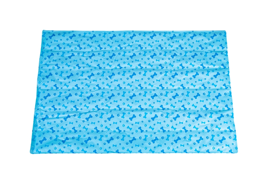 Colchão de cão azul com padrão de ossinhos