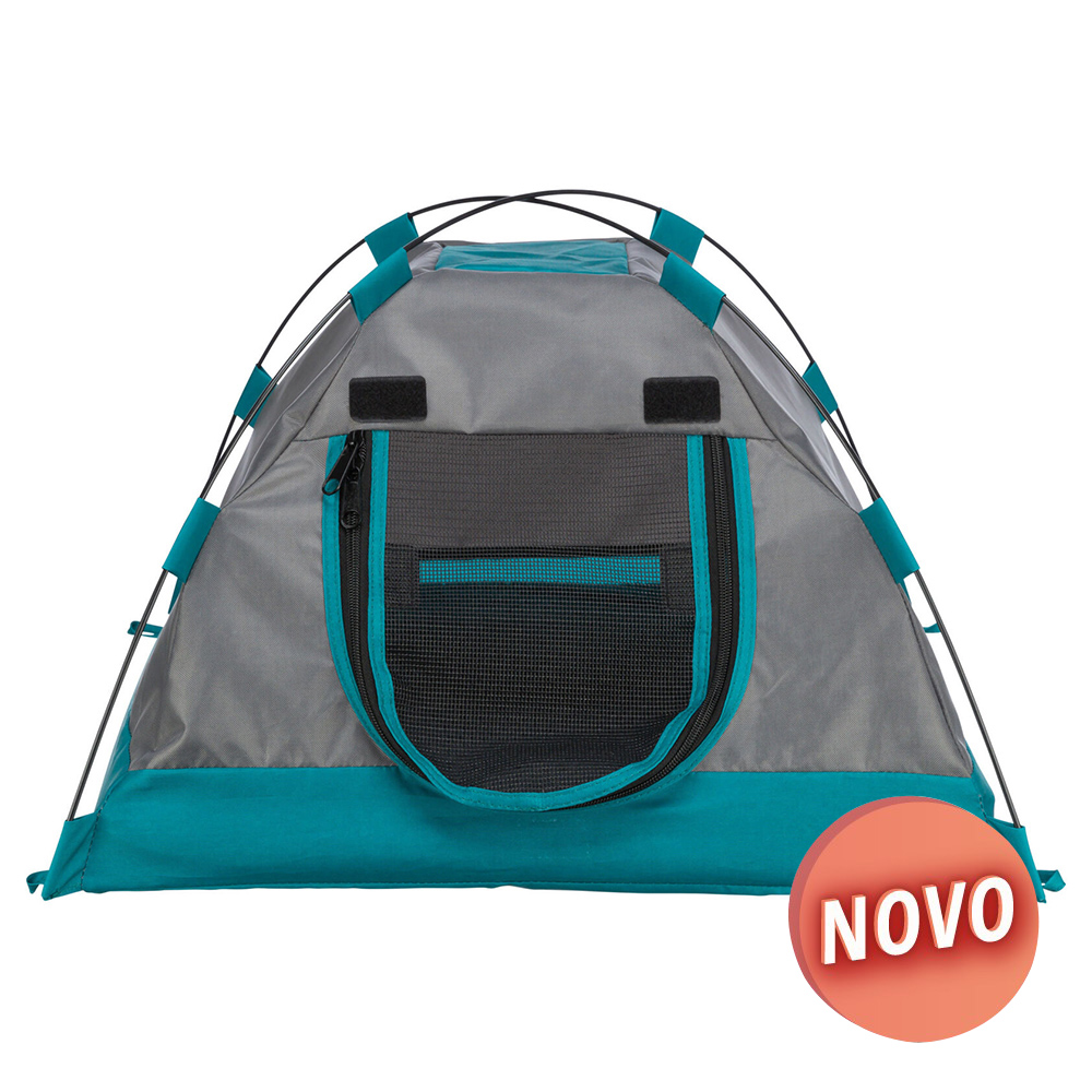 Tenda portátil cinza e turquesa com janela de malha e etiqueta NOVO