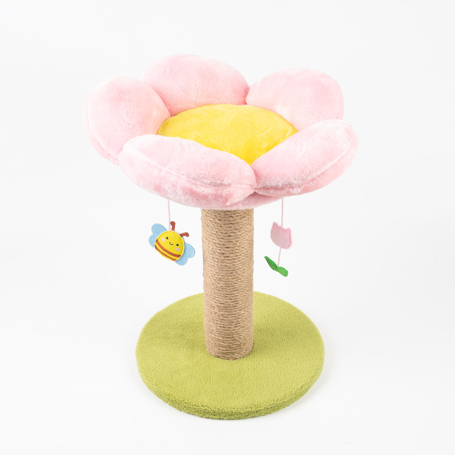 Arranhador para gatos em forma de flor com base e pétalas coloridas