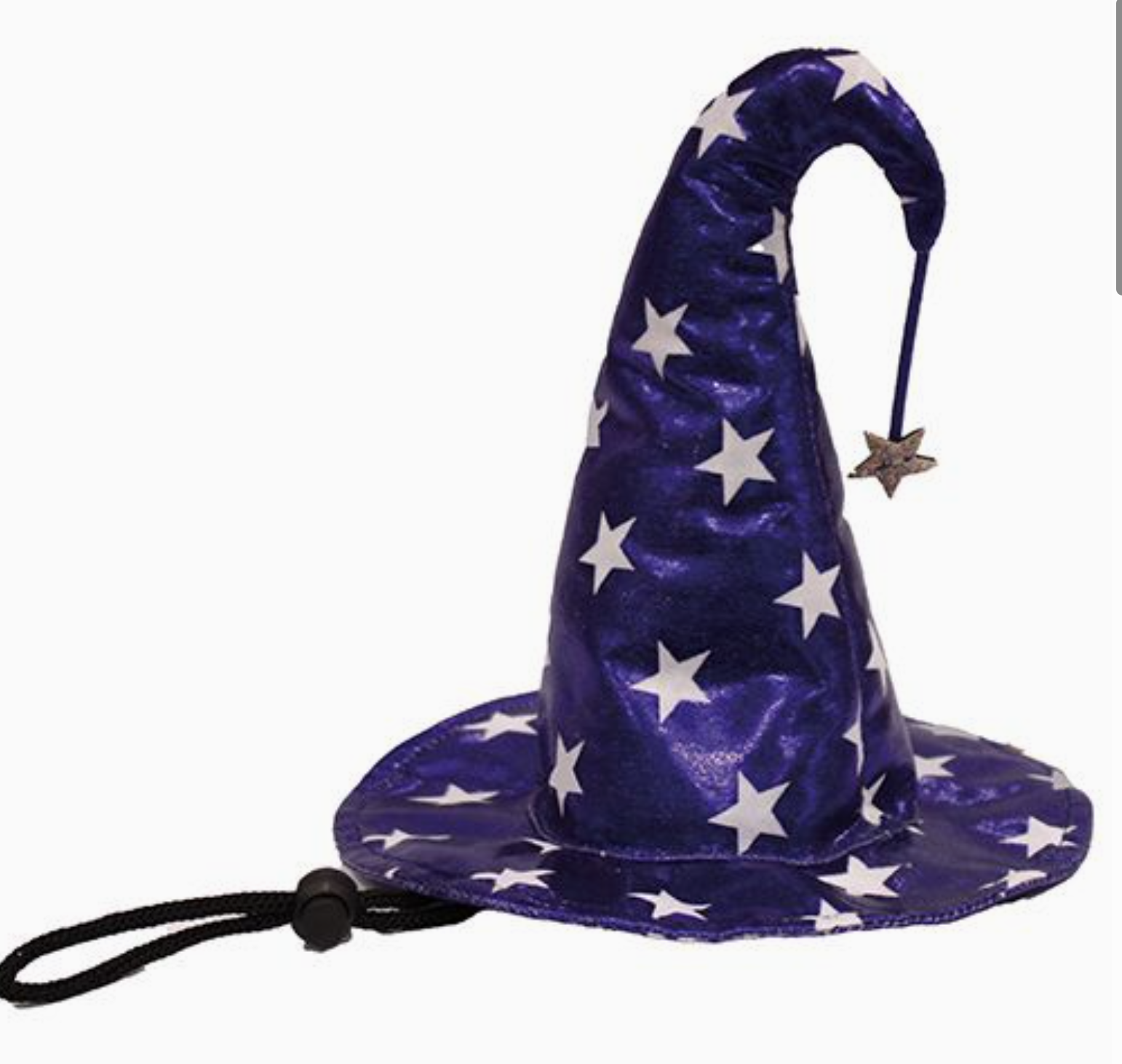 Chapéu de feiticeiro azul com estrelas brancas e estrela dourada pendurada