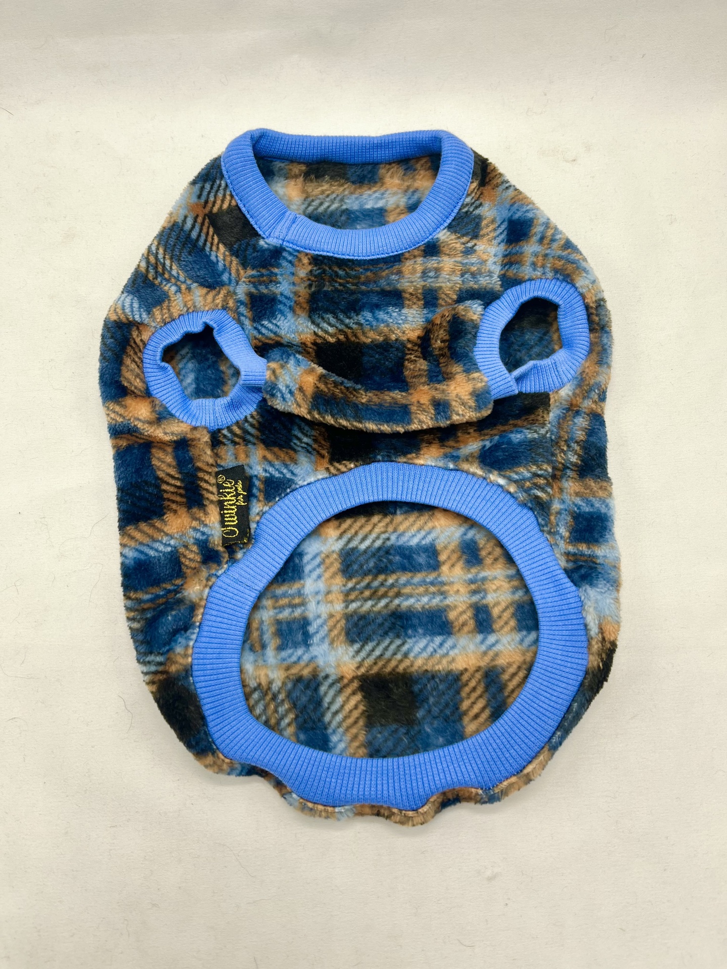 Camisola para cão com padrão xadrez azul e castanho