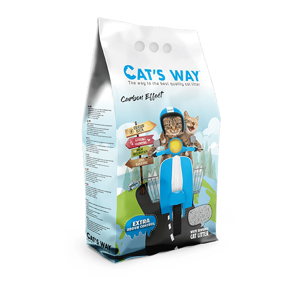 Saco de areia para gatos CAT'S WAY Carbon Effect com imagem de gatos e scooter azul