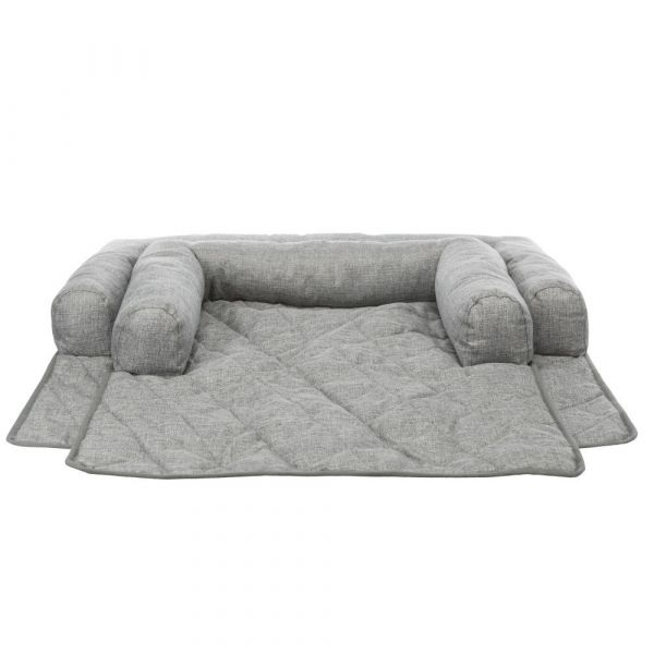 Cama cinza acolchoada para animais com almofadas laterais