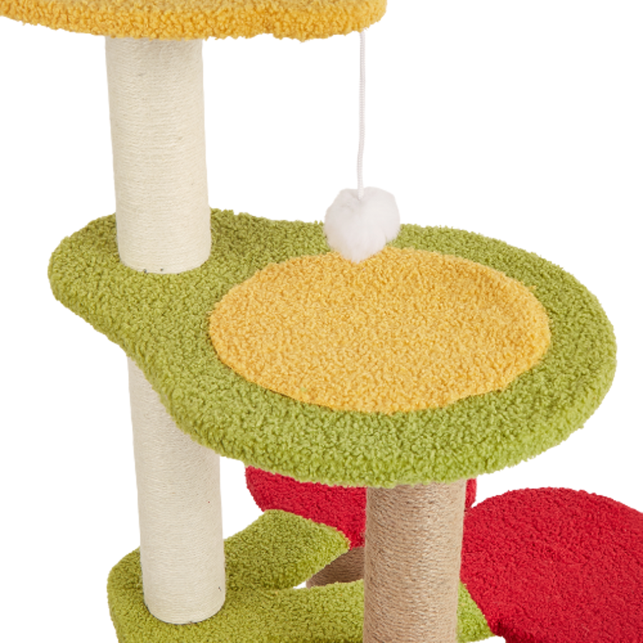 Arranhador para gatos colorido com tecido felpudo e postes de sisal