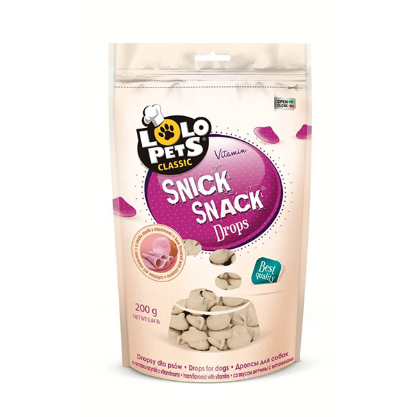 Pacote bege de petiscos para cães LOPets Classic Snick Snack Drops com detalhes roxos