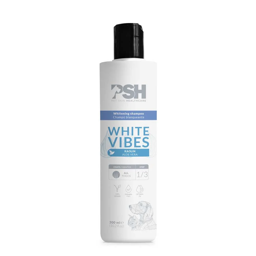 Frasco branco de champô branqueador PSH White Vibes para animais de 300 ml