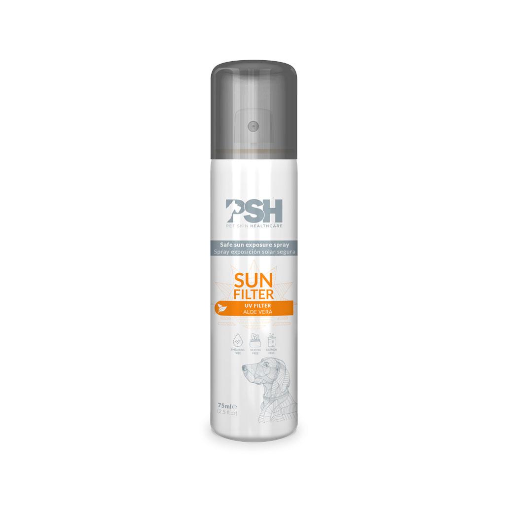 Frasco de spray para animais PSH Sun Filter com filtro solar e aloe vera.