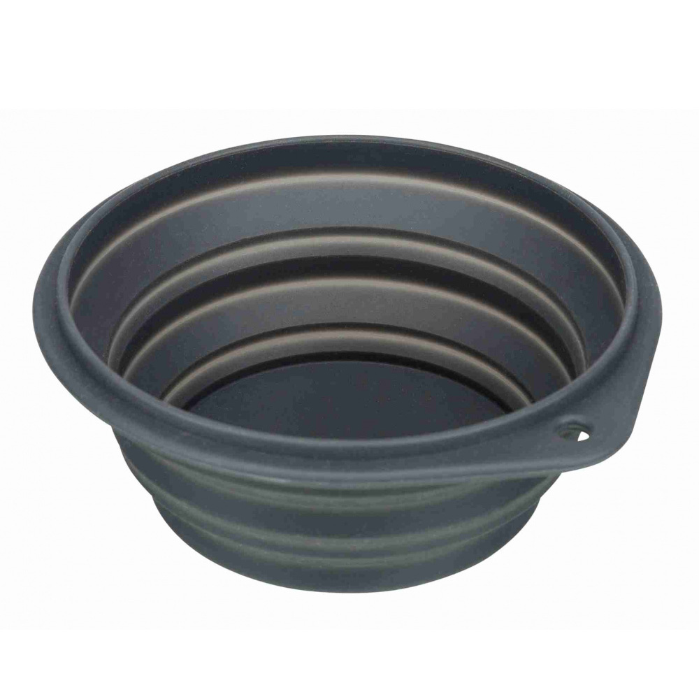 Tigela dobrável cinza escuro feita de silicone ou plástico flexível