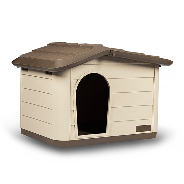Casota para cães em plástico creme com telhado castanho