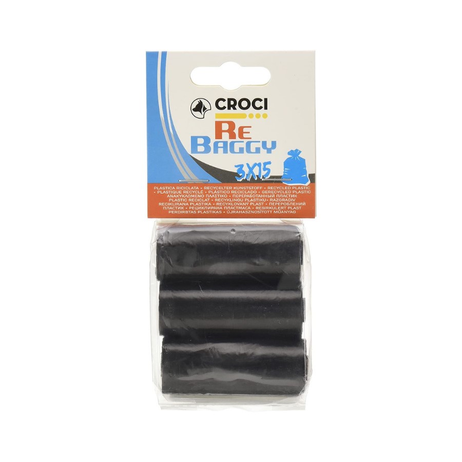 Pacote três rolos sacos pretos para resíduos de animais Croci Re Baggy 3x15