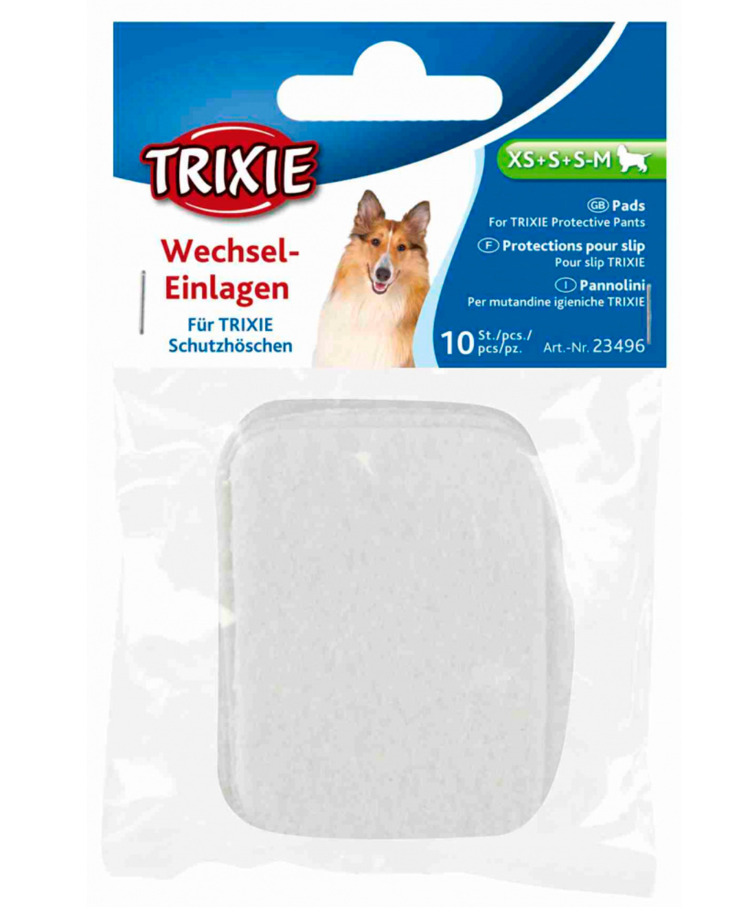 Embalagem de almofadas absorventes Trixie para cães com imagem de cão e texto em alemão e inglês