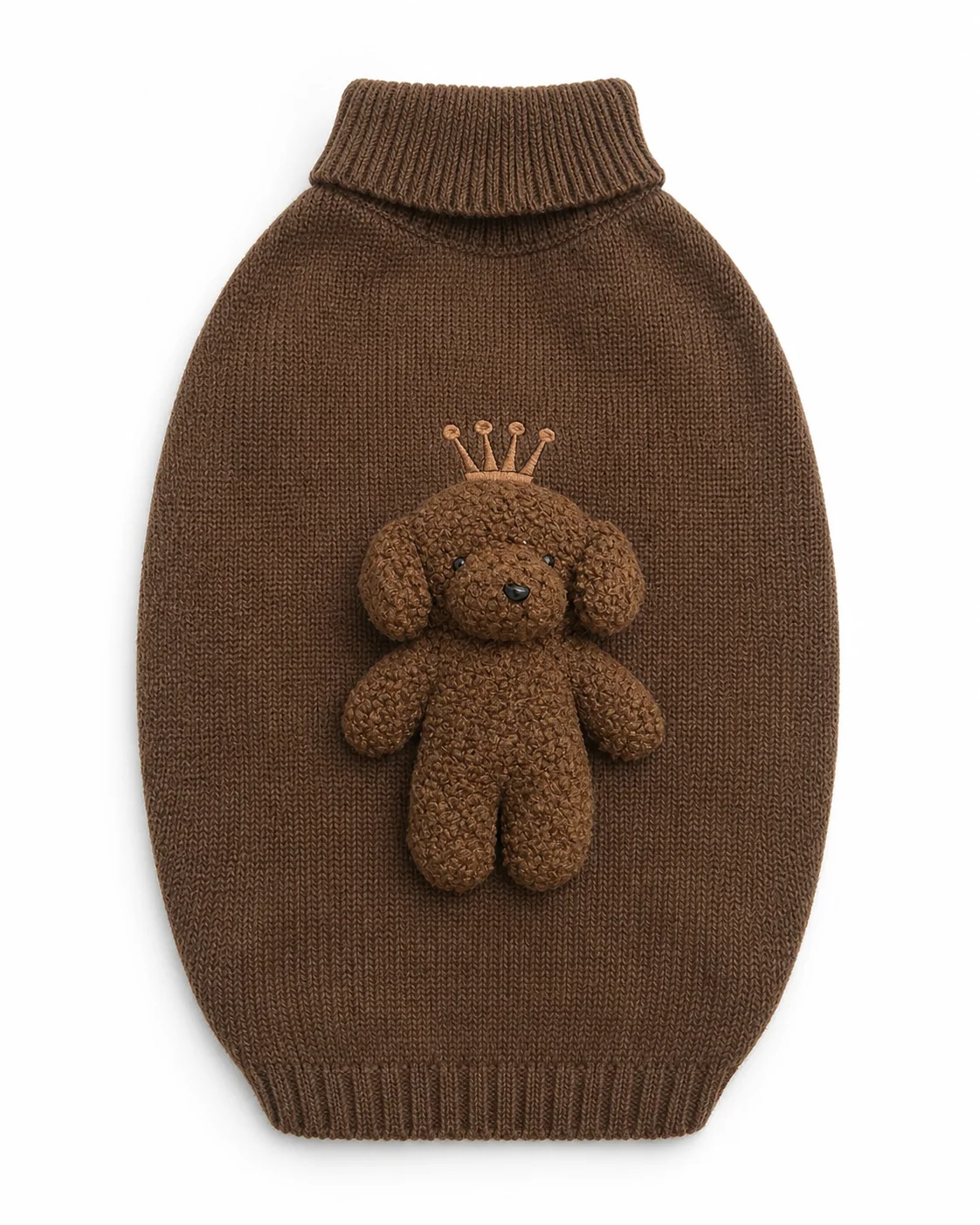 Sweater castanho com aplique de cão em peluche e coroa
