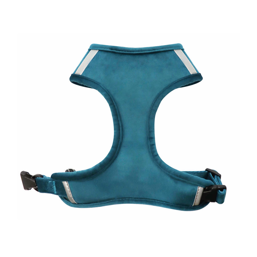 Peitoral azul para animal com faixas refletoras e fechos de plástico