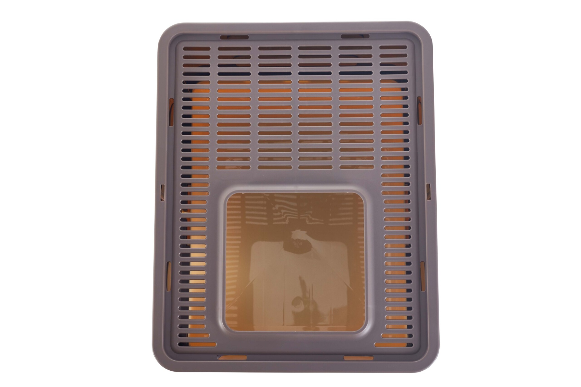 Cesto em plástico cinzento com base castanha translúcida